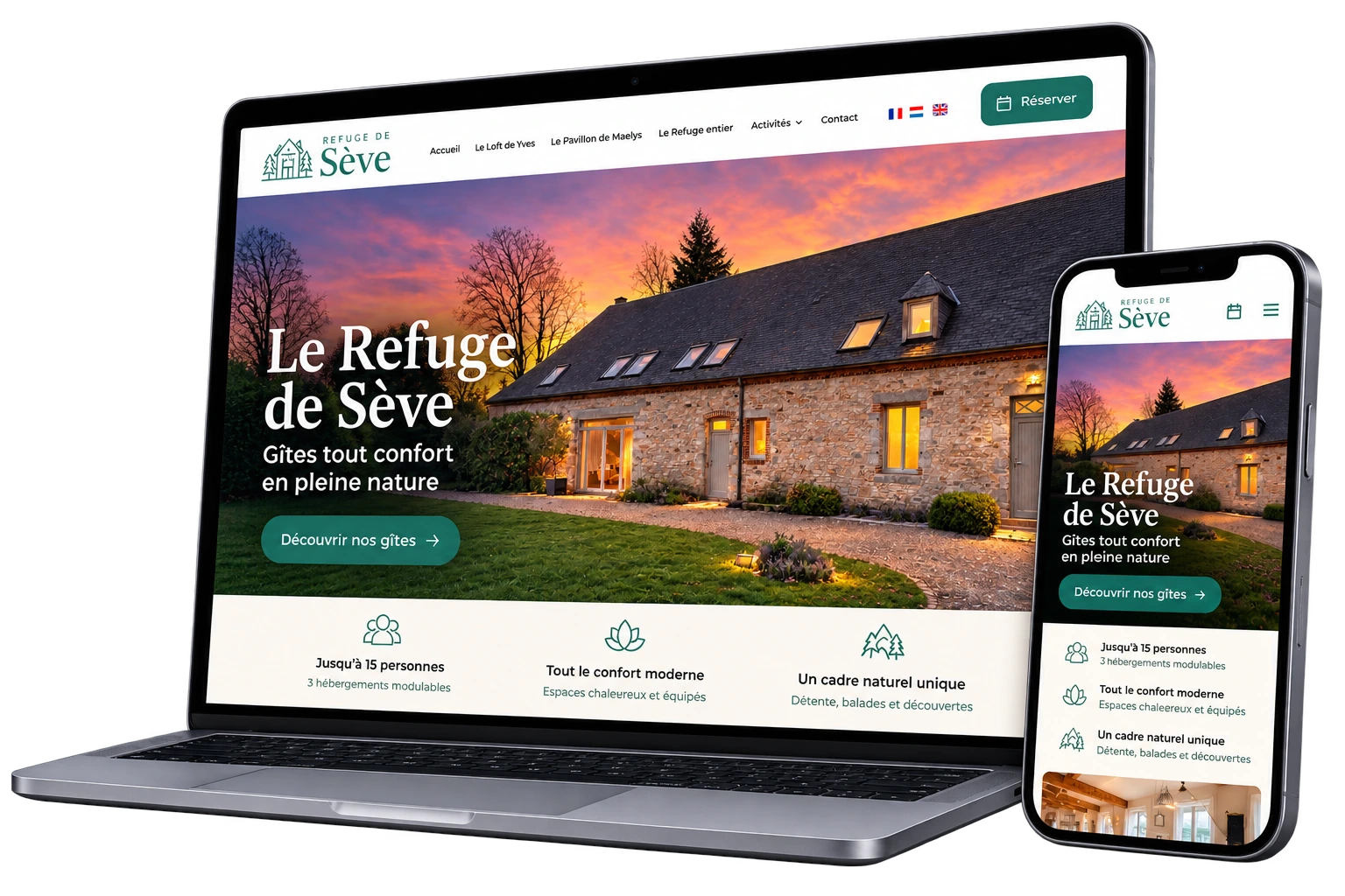 Site internet du Refuge de Sève réalisé par Web Creation Belgium